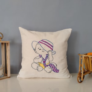 Hand Embroidered Pillow Cover ,Baby Linen Pillow Cover  Hand Embroidered Pillow Cover, Pillow Design, Home decoration ,Kids room decoration