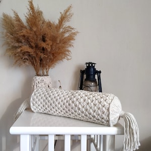 Macrame Cushion/Bolster Macrame Pillow/For Yoga/Bohemian Decoration/Lumbar Pillow
