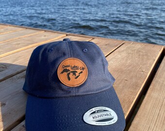 Leren balcaps met patch | Great Lake Life | Grote Meren | Lake Life | Baseballpet | Vaderhoed