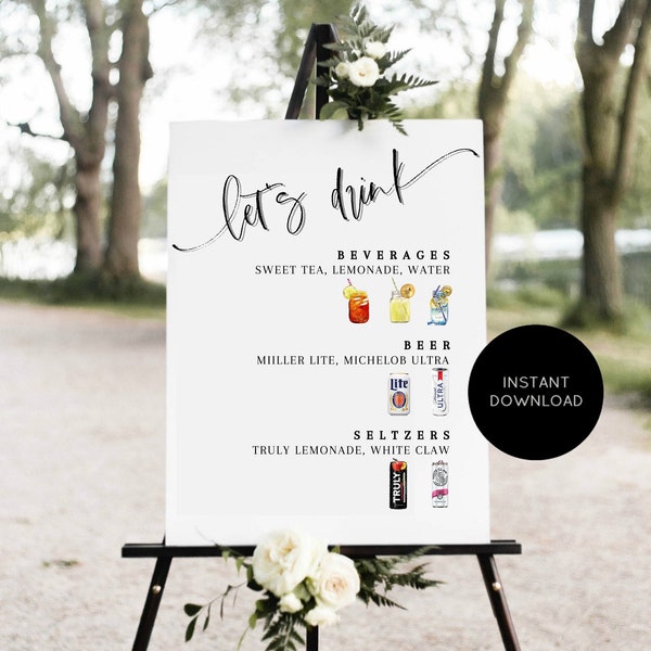 DIGITAL Customizable Drink Menu Template - Wedding Drink Menu - Bar Menu - Create Your Own Drink Menu - Photo Drink Menu - Let's Drink Menu