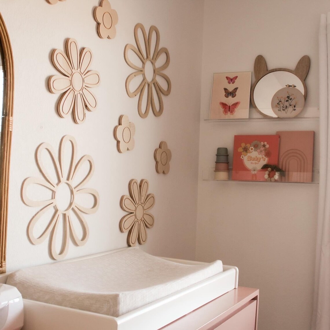Wood Wall Flowers Nursery Decor Boho Nursery Wall Hanging Etsy