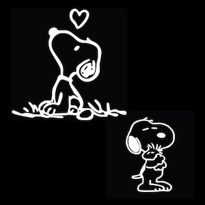 Snoopy Car Decal Set – White Vinyl Stickers (Set of 2) for Cars, Windows, Laptops & More | Cute Peanuts Cartoon Stickers
