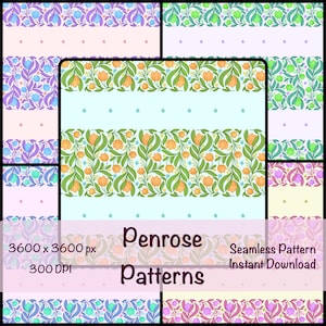 5 Boho Floral Seamless Patterns Bundle, Pastel Tulip Digital Paper, Spring Flower Backgrounds for Fabric & Scrapbooking, Commercial Use PNGs