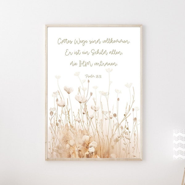 Christliches Poster mit Bibelvers | Psalm 18,31 | Blumenwiese