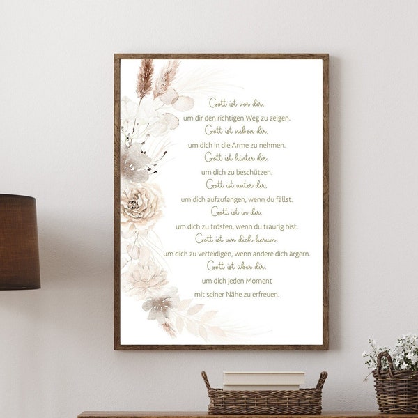 Poster mit christlichem Spruch | Gott ist ... | Blumen