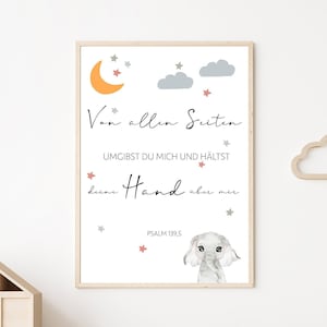 Christliches Kinderposter mit Bibelvers | Psalm 139,5 | Babytiere | Elefant