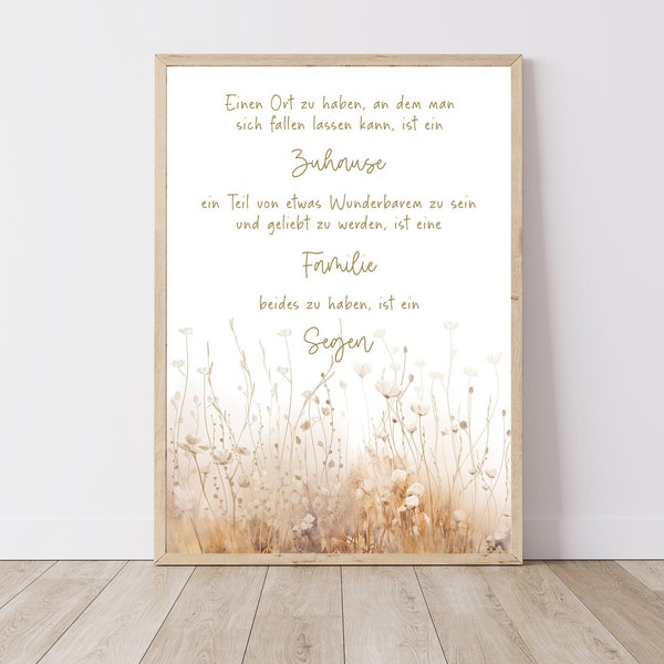 Poster mit christlichem Spruch | Zuhause Familie Segen | Blumenwiese