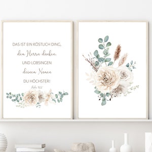 Christliches Poster im Set | Psalm 92,2 | Beige Blumen mit Eukalyptus