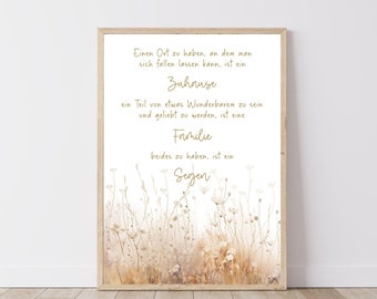 Poster mit christlichem Spruch | Zuhause Familie Segen | Blumenwiese