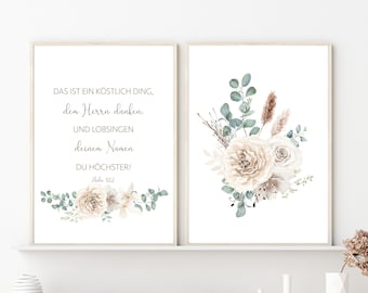 Conjunto de carteles cristianos | Salmo 92:2 | Flores beige con eucalipto.