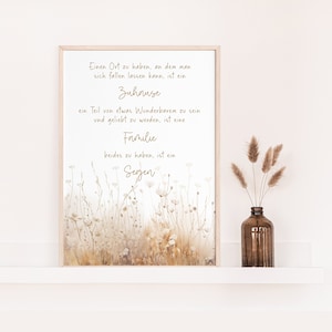 Poster mit christlichem Spruch | Zuhause Familie Segen | Blumenwiese