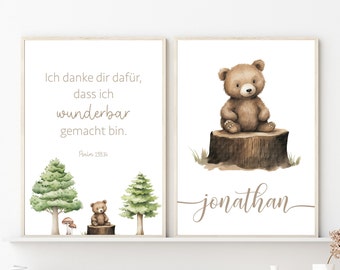 Póster infantil cristiano en un set | Salmo 139:14 | oso