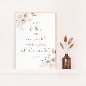 Christliches Poster mit Bibelvers | Jesaja 43,4 | Blumen
