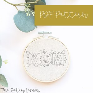 Mom Embroidery PDF / Flower Embroidery Pattern / DIY Embroidery / DIY Bag Stick / Hat Stick / Cloth Stick