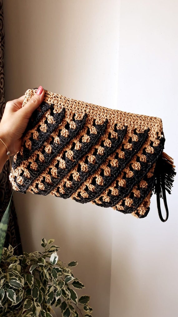 Knitted Paper Yarn Bag Summer Shoulder Bag Handmade Knitted Lined