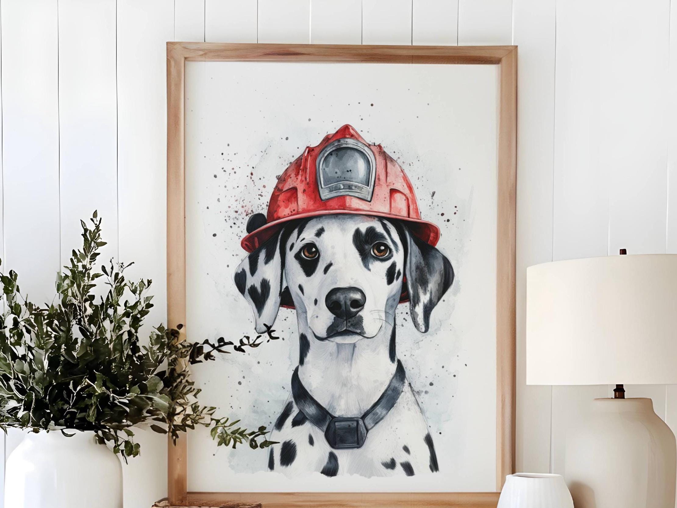 Dalmatian Art Print, Firefighter Print, Boy Room Decor, Dalmatian