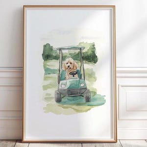 Goldendoodle golf print, Green Golf Cart with Dog Print, Golf nursery Wall Art, Doodle  Dog Playing Golf, Goldendoodle print, Digital, P #47