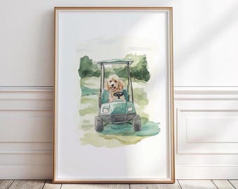 Goldendoodle golf print, Green Golf Cart with Dog Print, Golf nursery Wall Art, Doodle  Dog Playing Golf, Goldendoodle print, Digital, P #47