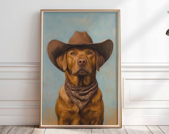 Red Labrador Cowboy Hat Print, Labrador Retriever wall art, Western Home Decor, Western Dog Painting, Red Labrador Digital Print, P #254