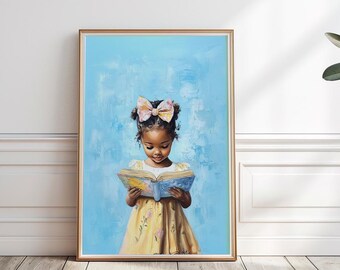 Black Girl Reading Art Print: Book Lover Gift (Digital Download)