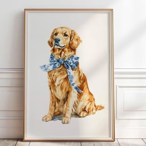 Golden Retriever print, Watercolor Puppy wall art, Dog nursery print, Retriever nursery decor,  Boy nursery decor, Digital Print, P#375