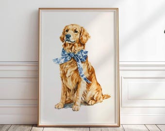 Golden Retriever print, Watercolor Puppy wall art, Dog nursery print, Retriever nursery decor,  Boy nursery decor, Digital Print, P#375