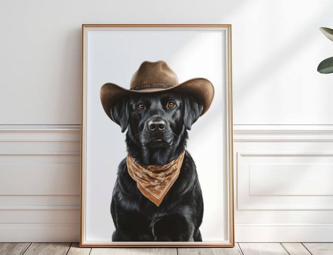 Labrador Cowboy Print, Black Lab in Cowboy Hat Painting  display picture 1