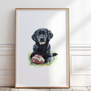 Black Golden Retriever Football Nursery Print, Puppy Playing Football, Sports nursery Print, Football Nursery Decor, Toddler Wall Art, P#200