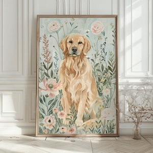 Golden Retriever Print, Watercolor Golden Retriever wall art, Dog nursery wall art, Girl room decor, Puppy nursery decor,  Digital DOWNLOAD