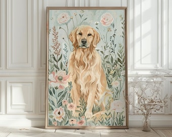 Golden Retriever Print, Watercolor Golden Retriever wall art, Dog nursery wall art, Girl room decor, Puppy nursery decor,  Digital DOWNLOAD