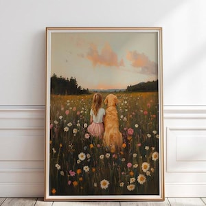 Impression chambre d&#39;enfant Golden Retriever, impression fille et chien, peinture Golden Retriever, impression chiot pour fille, art mural chambre d&#39;enfant chien, décoration de chambre d&#39;enfant, P # 63