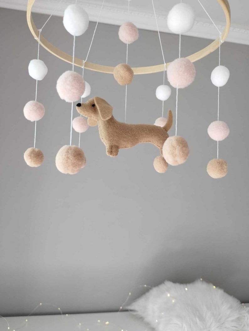 Dachshund baby mobile, Dog mobile nursery,Dachshund cot mobile, Gender Neutral mobile, Puppy cot mobile, Dachshund Nursery Decor, Baby gift image 7