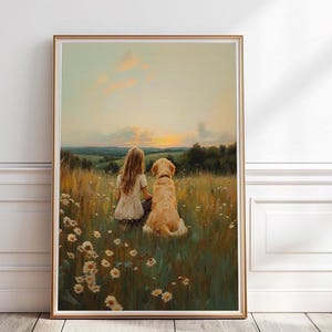 Impression chambre d&#39;enfant Golden Retriever, impression fille et chien, peinture jaune Golden Retriever, impression chiot pour fille, art mural chambre d&#39;enfant chien, P #104