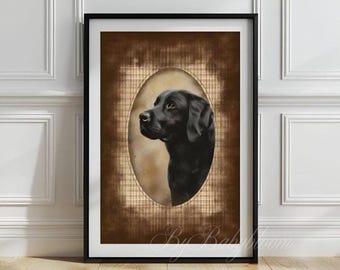 Retrato de labrador negro: Arte canino vintage imprimible (descarga digital)