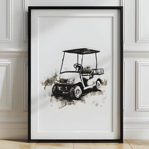 Golf cart wall art, Black and white golf print, Sports Office Decor, Golf kids room wall art, Printable Golf art, Golf lover gift, P568