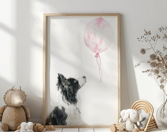 Border Collie, Hundeposter, Hundeposter, Welpe Kinderzimmer Druck, Border Collie Druck, Baby Mädchenzimmer, süßes Kinderzimmer Poster, druckbare Kunst