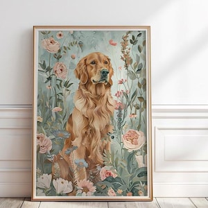 Impression Golden Retriever, art mural Retriever, décoration de chambre d&#39;enfant vintage, décoration de chambre de bébé fille, décoration de chambre de chiot, TÉLÉCHARGEMENT impression numérique, P #29