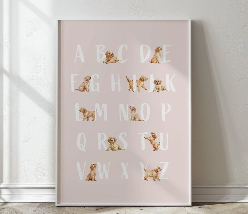 Labrador Alphabet Print, Golden Retriever ABC Print, Dog Alphabet ...