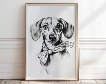Croquis de portrait de teckel rétro : impression d'art de chien viennois vintage (téléchargement numérique