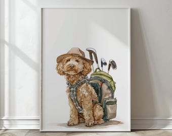 Goldendoodle golf print, Goldendoodle Golfing Wall Art, Dog Playing Golf, Kid room decor golf, Goldendoodle dog print, Printable