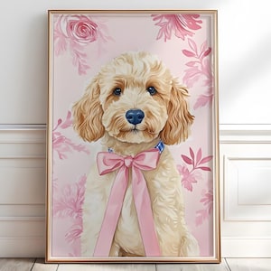 Goldendoodle Art Print, Doodle watercolor nursery print, Puppy Goldendoodle art for girl, Dog nursery print, Cute girly Nursery Art, P448