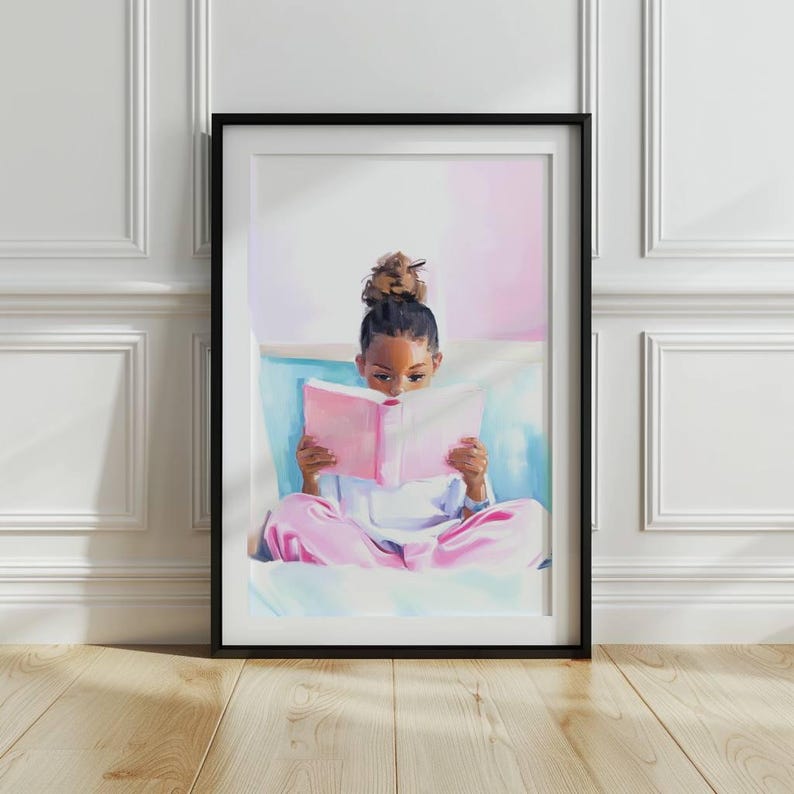 Black Girl Reading Art Print: Pastel Book Nook Decor (digital Download ...