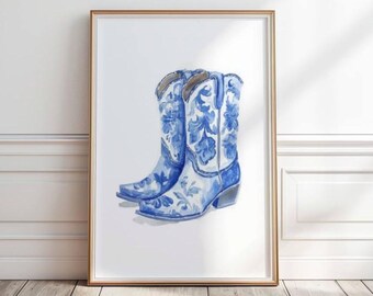 Cowboystiefel in blau: Vintage Western Cowgirl Kunst (Digitaler Download)