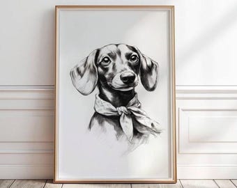Croquis de portrait de teckel : impression d'art de chien viennois vintage (téléchargement numérique
