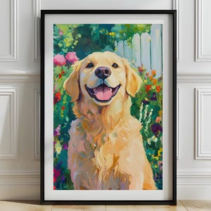 Golden Retriever print, Golden Retriever nursery wall art, Colorful floral dog painting, Wildflowers dog art, Golden Retriever artwork, P698