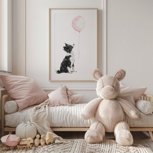 Arte de pared de Border Collie, impresión de guardería de perro, decoración de guardería de cachorro, impresión de Border Collie, arte de pared para habitación de niña, arte de guardería lindo, imprimible imagen 5