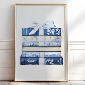 Blue Floral Book Print, Bookish Wall Art, Reading Nook Wall Art, Blue Coquette Decor, Library Poster, Grandmillennial Style Printable, P420