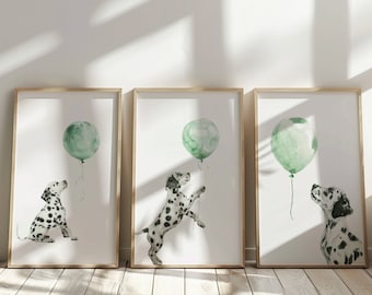 Dalmatian print, Dog nursery print set of 3, Puppy  dalmatian wall art, Watercolor print, Puppy nursery decor, Boy nursery dalmatian