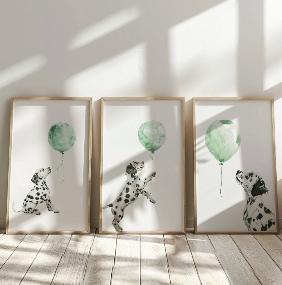 Dalmatian Print, Dog Nursery Print Set of 3, Puppy Dalmatian Wall