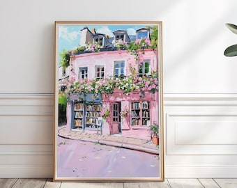 Bookshop Wall Art, Cozy Bookish Art, Reading Nook Print, Pink Book Store Printable, Book Lover Gift,Paris bookstore, Bookstore Artwork,P#135